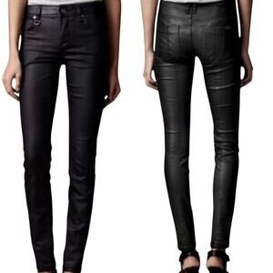 Burberry Brit Women's Waxed Denim Jeans Black 5 Pocket Size 24 Designer Luxury